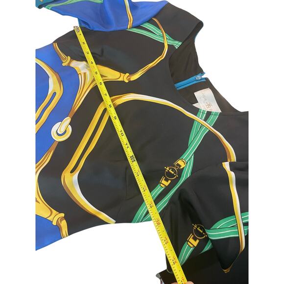 JULIE BROWN SHEATH DRESS 100% SILK SZ 0 EQUESTRIAN PRINT ECLECTIC CHIC COCKTAIL - Picture 3 of 16